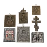 Sechs Bronzeikonen und Silberrelief mit der Verk&uuml;ndigung, neuzeitlich