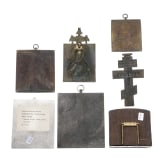 Sechs Bronzeikonen und Silberrelief mit der Verk&uuml;ndigung, neuzeitlich