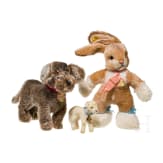 Drei Steiff-Stofftiere - Sassy der Hase, Raudi der Dackel und Lamby das Lamm
