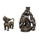 Kerzenleuchter und Tierfigur, Bronze, Thailand, 1. H&auml;lfte 20. Jhdt.