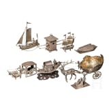 Konvolut Silberminiaturen, Transport und Bewegung, Eurasien, fr&uuml;hres 20. Jhdt.
