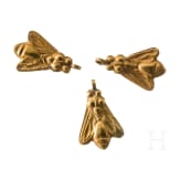 Drei Goldanh&auml;nger in "Bienenform", ostgriechisch, 6. Jhdt. v. Chr.