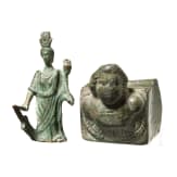 Statuette der Isis Fortuna und Applike mit Knabenb&uuml;ste, r&ouml;misch, 2. - 3. Jhdt.