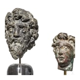 Zwei Bronzek&ouml;pfe von Statuetten, r&ouml;misch, 2. - 3. Jhdt.