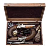 Ein Paar Miquelet-Perkussionspistolen im Kasten, Unzueta, Eibar, um 1840