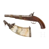 Musketierpulverflasche, deutsch, um 1600, dazu Pistole
