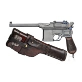 A Mauser C 96, "Late Siamese Pre War Small Ring Hammer", with shoulder stock and leather harness