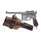 A Mauser C 96/16 with matching shoulder stock and leather harness,