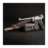 A Luger pistol Mod. 04 (1906) by DWM, 1st pattern ("non altered safety"), with shoulder stock and holster, Reichsmarine