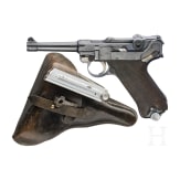 A Luger pistol by Erfurt, 1918/1920, Reichswehr, police, both safeties, two matching magazines, holster