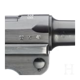 A Luger pistole by Mauser, code "1938 - S/42", 2 matching magazines, holster; Kriegsmarine