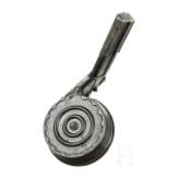 A snail drum magazine, first pattern, for a Luger pistol, by Bing in Nuremberg, with dust cover