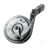 A snail drum magazine, new pattern, for a Luger pistol, by Bing in Nuremberg, with dust cover