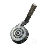 A snail drum magazine, new pattern, for a Luger pistol, by Bing in Nuremberg, with dust cover
