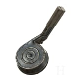 A snail drum magazine, new pattern, for a Luger pistol, by Bing in Nuremberg, with dust cover
