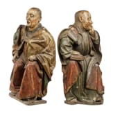 Zwei Mönche, polychrom gefasstes Holz, Macao/China, 18. - 19. Jhdt.