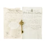 Carl Askan Graf Verri della Bosia (1790 - 1878) - Kammerherrenschl&uuml;ssel mit zwei Dokumenten, datiert 1818