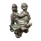 A Parthian silver pin head with a couple, 250 - 300 A.D.