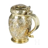 A large Russian silver-gilt lid tankard with coin of Peter II, Moscow, Grigory Ivanov Serebryanikov (Master 1745 - 1768), circa 1750