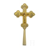A delicately engraved Russian silver-gilt vermeil crucifix (processional cross), St. Petersburg, Dimity Andreyev, 1848