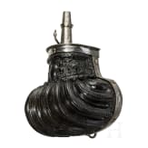 An exceptional Italian boiled-leather powder flask, circa 1580