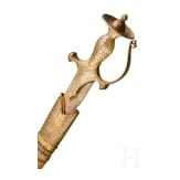 Goldtauschierter Tulwar mit Rückenklinge aus feinem, gemasertem Wootz-Damast, Indien, 1. Hälfte 19. Jhdt.