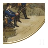 A large wall plate showing the Prussian Guard Infantry, Mettlach, Villeroy & Boch, circa 1880