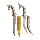 Two Indian khanjars with silver-damascened decoration, 20th century