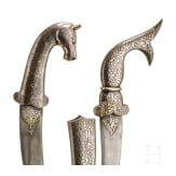 Two Indian khanjars with silver-damascened decoration, 20th century