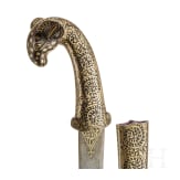 A gold-damascened Indian khanjar with ram's head handle, 20th century