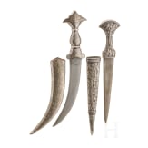 Two Indian silver-damascened daggers, 20th century