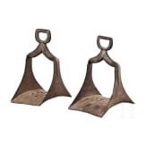 A pair of Moroccan silver damascenend stirrups, 19th century