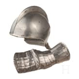 A part of a helmet and a gauntlet, historicism in the style of the 16th century