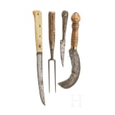 Four pieces of German cutlery and tools, 18th century