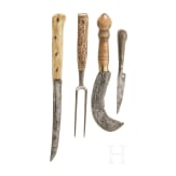 Four pieces of German cutlery and tools, 18th century