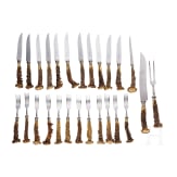 A carved German hunting cutlery set, Solingen, 20th century