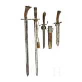 Four German and Austrian hunting hangers, 19th century
