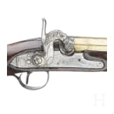 A cased pair of percussion pistols with brass barrels by Bennett in London, circa 1790