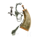 A German powder flask and a spanner, 18th century
