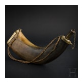 A large Saxon hunting powder flask, circa 1800
