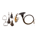 A small collection of German powder flasks and hunting items, 19th/20th century