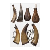 A small collection of European and Asian powder flasks, 19th century