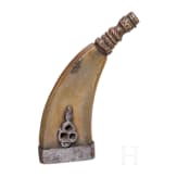 A German powder flask with wheellock spanner, 18th century