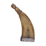 A German powder flask with wheellock spanner, 18th century