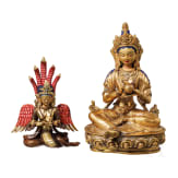 Two Nepalese fire-gilded bronze statues, 20th century