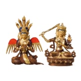 Zwei Bronzefiguren, Naga Kanya und Manjushri, Nepal, 20. Jhdt.
