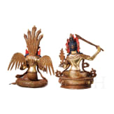 Two Nepalese bronze figures, Naga Kanya and Manjushri, 20th century