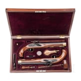A pair of Italian flintlock pistols in a case, replicas, 20th century