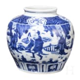 Blau-wei&szlig;e Vase mit fig&uuml;rlicher Szene mit Wanli-Sechszeichenmarke, China, wahrscheinlich aus dieser Zeit (1572 - 1620)