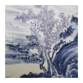 Gro&szlig;e blau-wei&szlig;e Schale mit Landschaftsszenerie, China, wohl Kangxi-Periode